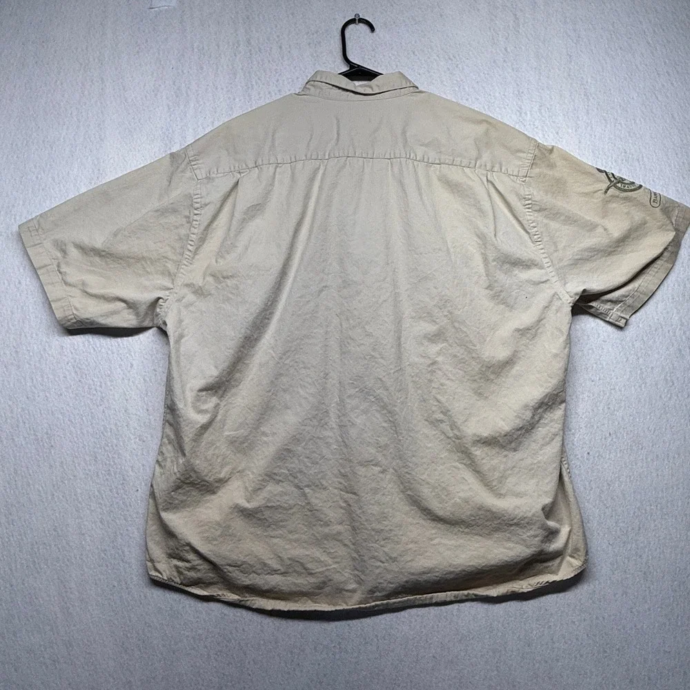 Banana Republic Safari Travel Co Mens XL Tan Short Sleeve Cotton Button Up Shirt